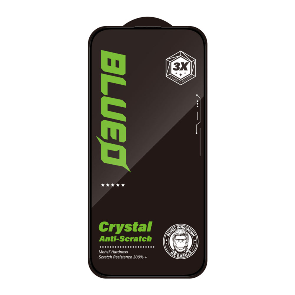 Blueo Crystal Anti-Kratz Schutzfolie für Apple iPhone 16 Plus / 15 Plus, gehärtetes Glas, Vollkleber, Schwarz