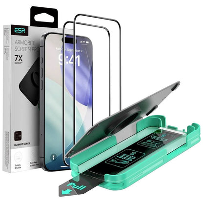 Schutzfolie ESR Armorite UltraFit für Apple iPhone 17 Pro Max, Gehärtetes Glas, Vollverklebung, Set 2 Stück, Schwarz