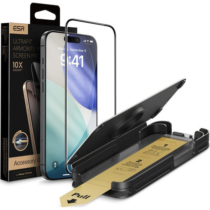 Schutzfolie ESR UltraFit Armorite Pro für Apple iPhone 17 / 16 Pro, gehärtetes Glas, Full Glue, Schwarz