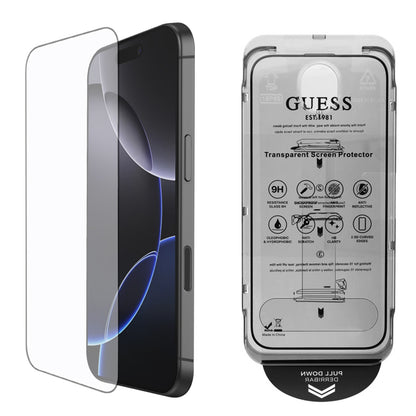 Schutzfolie Guess Classic Outline für Apple iPhone 16 Pro, Gehärtetes Glas, Full Glue, 2.5D, Schwarz GUTGP16LBOKGCIT