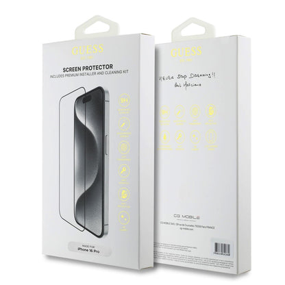 Schutzfolie Guess Classic Outline für Apple iPhone 16, Gehärtetes Glas, Full Glue, 2.5D, Schwarz GUTGP16SBOKGCIT