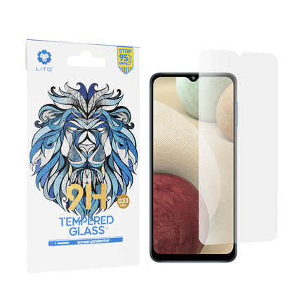 Lito Classic Displayschutzfolie für Samsung Galaxy F12 F127 / A12 Nacho A127 / M02 M022 / M12 M127, gehärtetes Glas, Full Glue, 2.5D