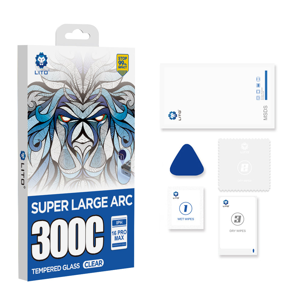Lito D+ Max 300C Screen Protector for Apple iPhone 16 Pro, Tempered Glass, Full Glue