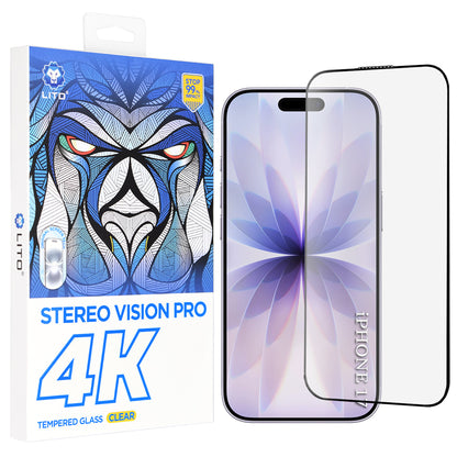 Schutzfolie Lito D+ Max 4K für Apple iPhone 17 / 16 Pro, gehärtetes Glas, Vollkleber, Schwarz