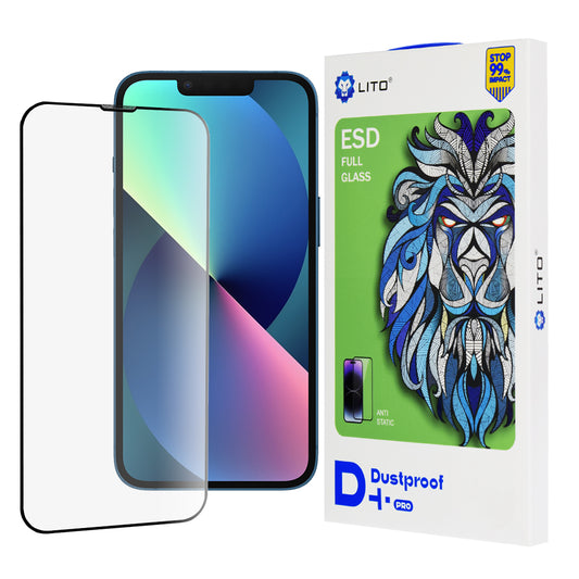 Schutzfolie Lito D+ Pro Dustproof für Apple iPhone 14 / 13 Pro / 13, gehärtetes Glas, vollflächiger Kleber, Schwarz