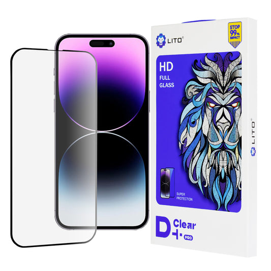 Lito D+ Pro Displayschutzfolie für Apple iPhone 14 Pro Max, gehärtetes Glas, Full Glue, Schwarz