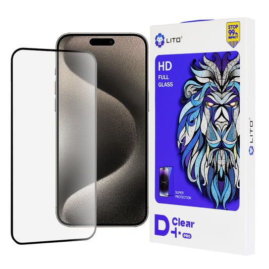 Lito D+ Pro Displayschutzfolie für Apple iPhone 15 Pro Max, gehärtetes Glas, Vollkleber, Schwarz