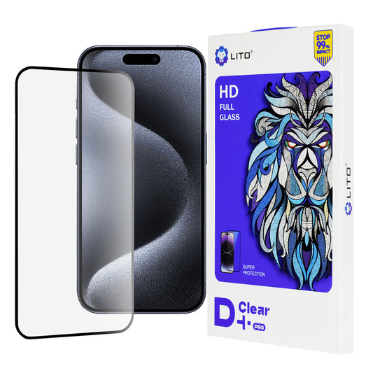 Lito D+ Pro Displayschutzfolie für Apple iPhone 15 Pro, gehärtetes Glas, Full Glue, Schwarz