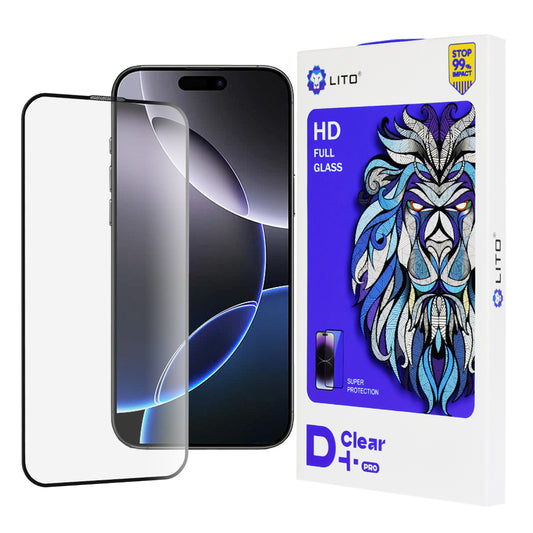 Lito D+ Pro Displayschutzfolie für Apple iPhone 16 Pro Max, gehärtetes Glas, Full Glue, Schwarz
