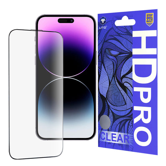 Lito HD Pro Clear Displayschutzfolie für Apple iPhone 14 Pro Max, gehärtetes Glas, Full Glue, schwarz