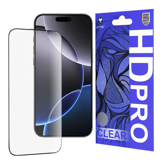 Lito HD Pro Clear Displayschutzfolie für Apple iPhone 16 Pro Max, gehärtetes Glas, Vollkleber, schwarz