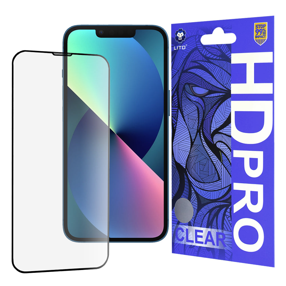 Lito HD Pro Clear Displayschutzfolie für Apple iPhone 17e / 16e / 14 / 13 Pro, gehärtetes Glas, Vollkleber, Schwarz