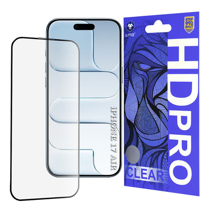 Schutzfolie Lito HD Pro Clear für Apple iPhone 17 Air, gehärtetes Glas, Full Glue, Schwarz