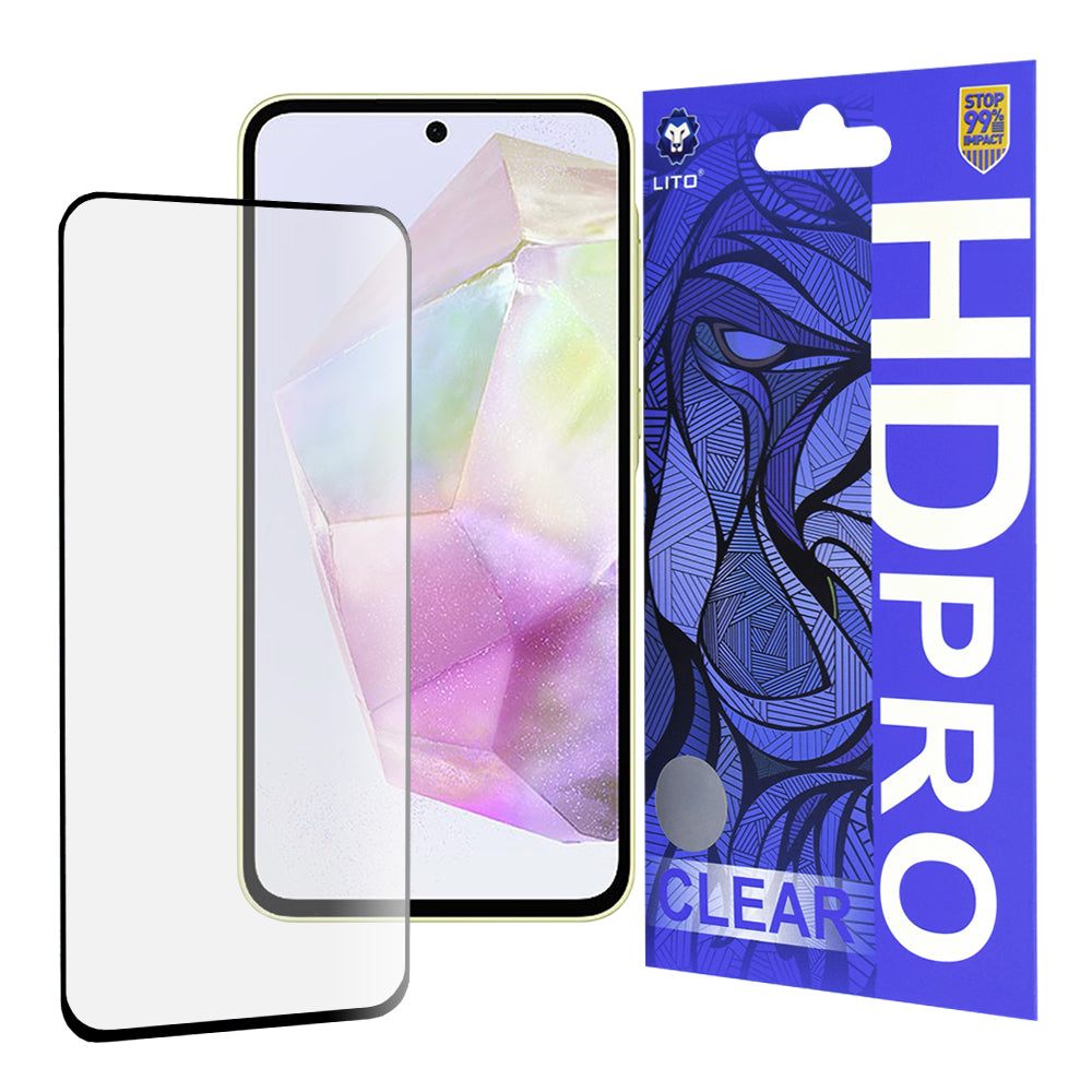 Lito HD Pro Clear Displayschutzfolie für Samsung Galaxy A35 5G A356, gehärtetes Glas, Full Glue, Schwarz