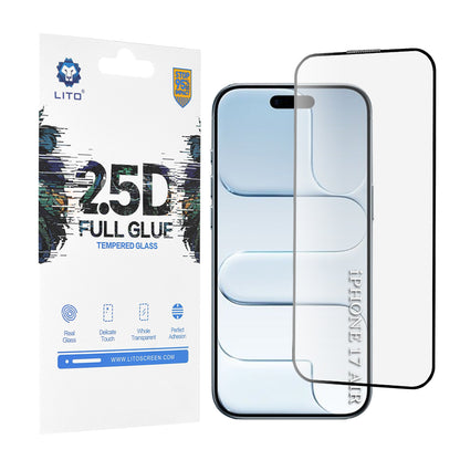 Schutzfolie Lito für Apple iPhone 17 Air, gehärtetes Glas, Full Glue, 2.5D, Schwarz