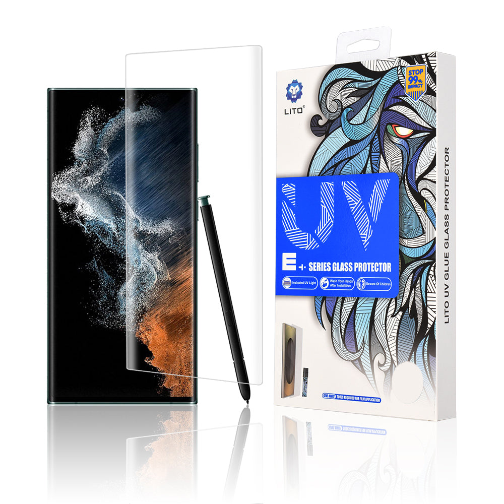 Lito Displayschutzfolie für Samsung Galaxy S22 Ultra 5G S908, gehärtetes Glas, UV-Kleber, 3D