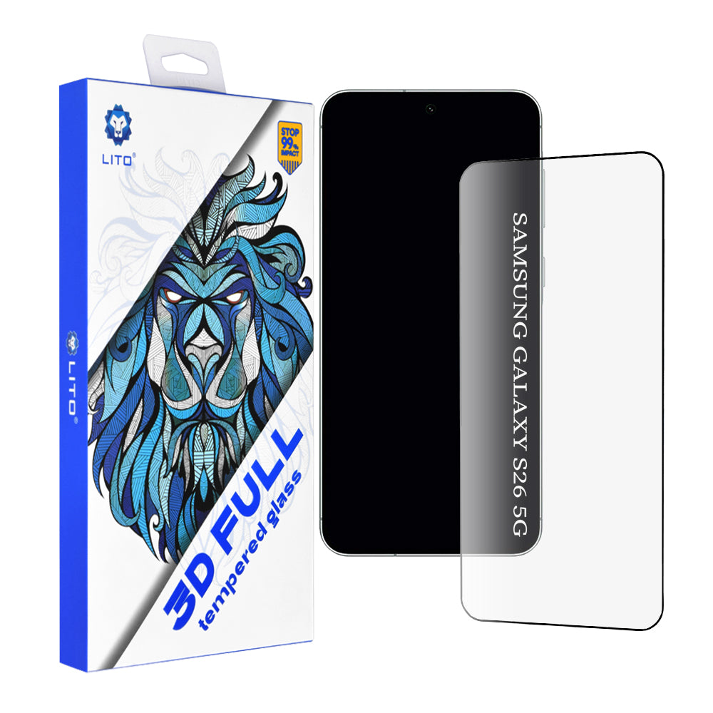 Lito Screen Protector for Samsung Galaxy S26 S942, Tempered Glass, Full Glue, 3D, Black
