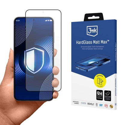 Schutzfolie Matte 3MK Max für Samsung Galaxy S26 S942, gehärtetes Glas, vollflächiger Kleber, Schwarz.