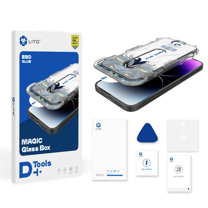 Mattierter Displayschutzfolie Lito Magic Glass Box D+ Tools für Apple iPhone 16 Pro, Sicherheitsglas, Vollkleber