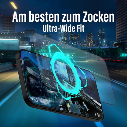 Schutzfolie Matte PanzerGlass Ultra-Wide Fit Gaming für Apple iPhone 16 Pro Max, Gehärtetes Glas, Vollverklebung, Schwarz