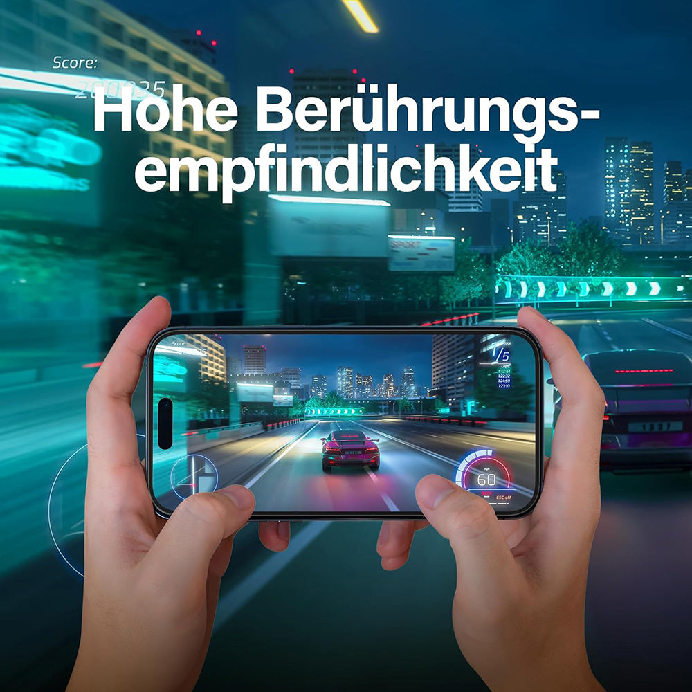 Schutzfolie Matte PanzerGlass Ultra-Wide Fit Gaming für Apple iPhone 16 Pro Max, Gehärtetes Glas, Vollverklebung, Schwarz
