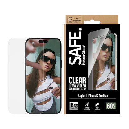 Schutzfolie PanzerGlass Safe. Ultra-Wide Fit EasyAligner für Apple iPhone 17 Pro Max, gehärtetes Glas, Full Glue.