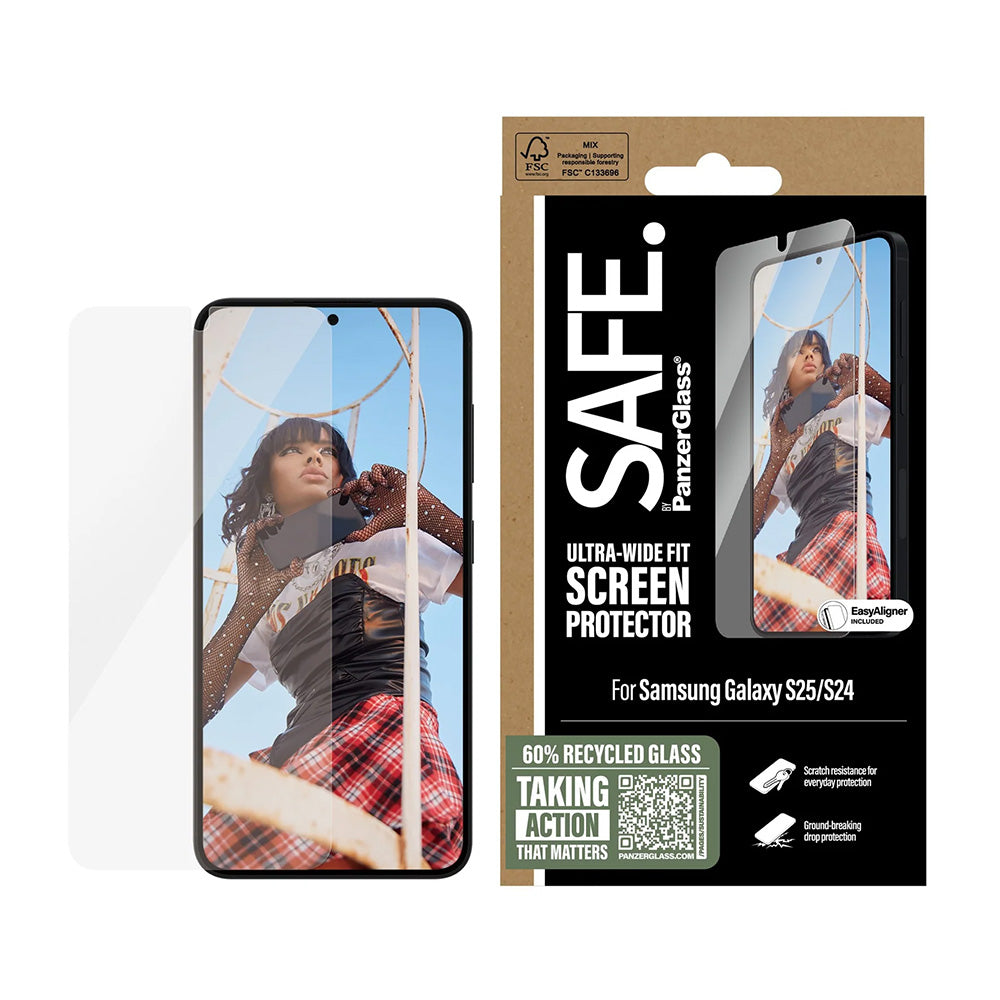 Schutzfolie PanzerGlass Safe. Ultra-Wide Fit EasyAligner für Samsung Galaxy S25 S931 / S24 S921, Gehärtetes Glas, Vollverklebung.
