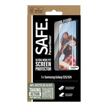 Schutzfolie PanzerGlass Safe. Ultra-Wide Fit EasyAligner für Samsung Galaxy S25 S931 / S24 S921, Gehärtetes Glas, Vollverklebung.