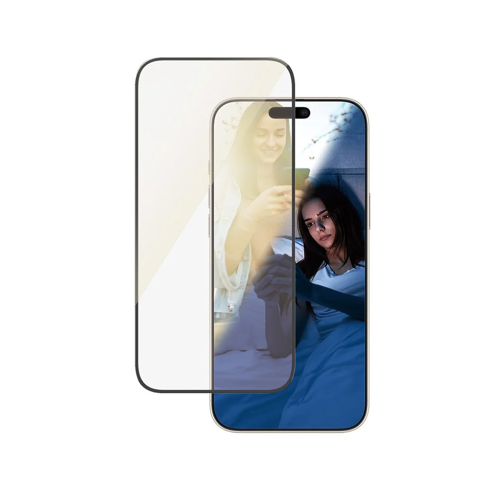 Schutzfolie PanzerGlass Ultra-Wide Fit EyeCare für Apple iPhone 16 Pro Max, gehärtetes Glas, Full Glue, Schwarz