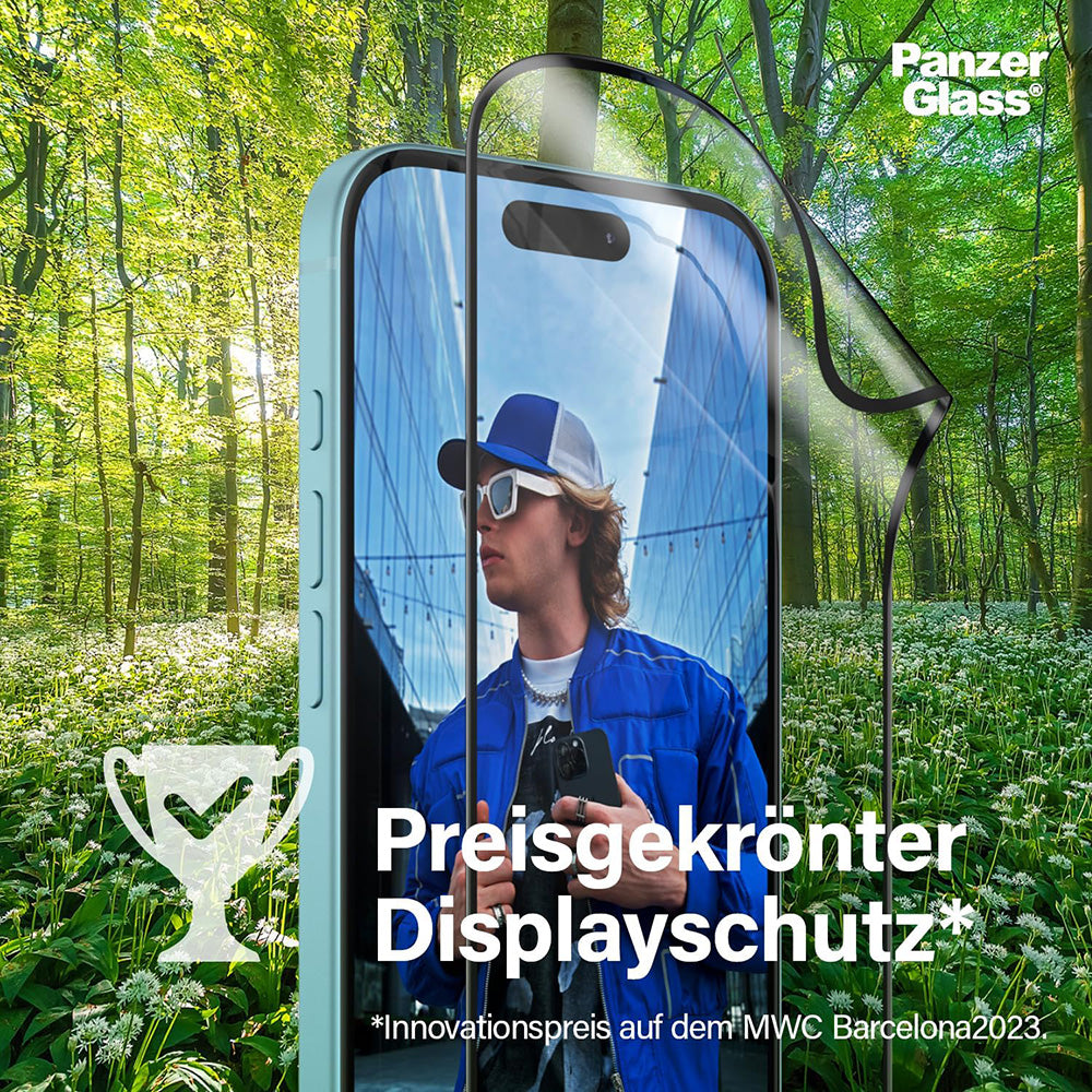 Schutzfolie PanzerGlass Ultra-Wide Fit EyeCare für Apple iPhone 16 Pro Max, gehärtetes Glas, Full Glue, Schwarz