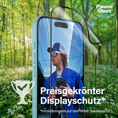 Schutzfolie PanzerGlass Ultra-Wide Fit EyeCare für Apple iPhone 16 Pro Max, gehärtetes Glas, Full Glue, Schwarz