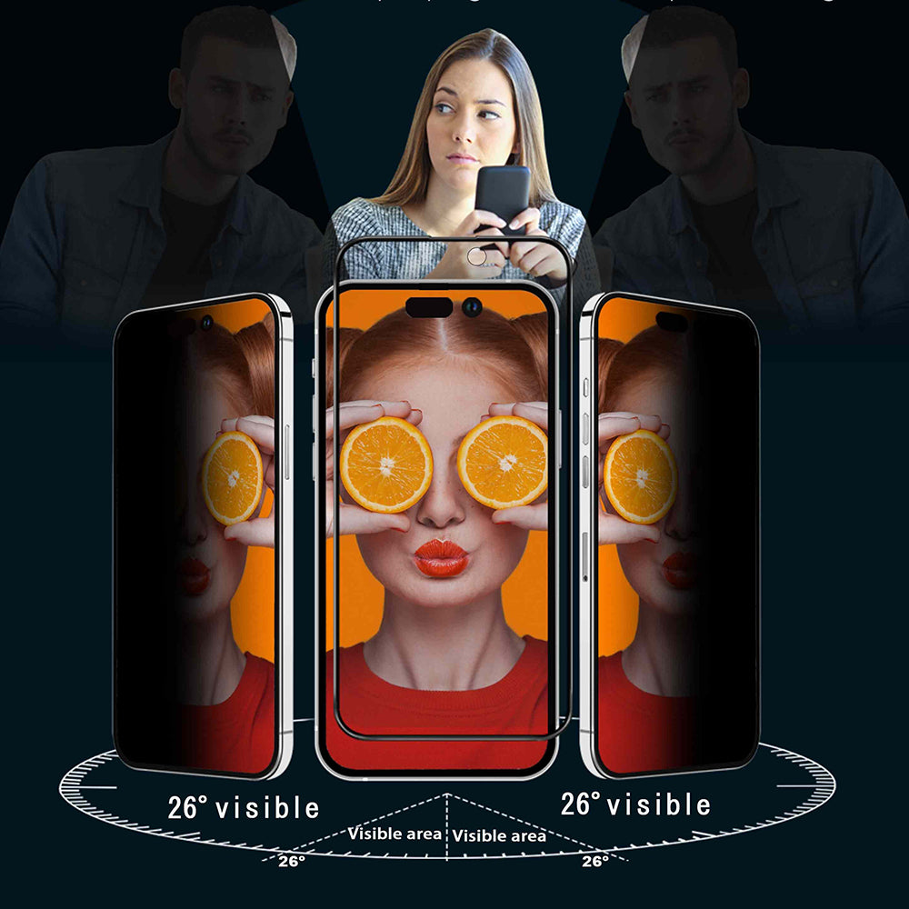 Privacy-Schutzfolie Anank 2X Verstärkt für Apple iPhone 15 Pro, Sicherheitsglas, Vollkleber, 2.5D