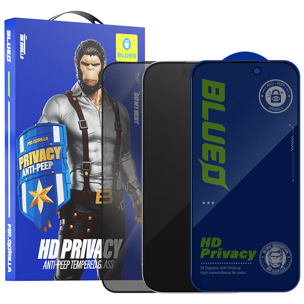 Privacy-Schutzfolie Blueo Anti-Peep für Apple iPhone 15 Pro Max, gehärtetes Glas, Vollkleber