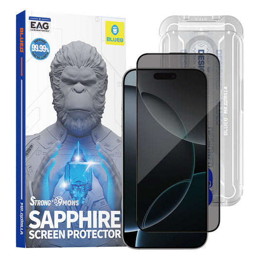 Schutzfolie Privacy Blueo Sapphire Applicator Pro für Apple iPhone 17 Pro / 17 / 16 Pro, Gehärtetes Glas, Vollverklebung