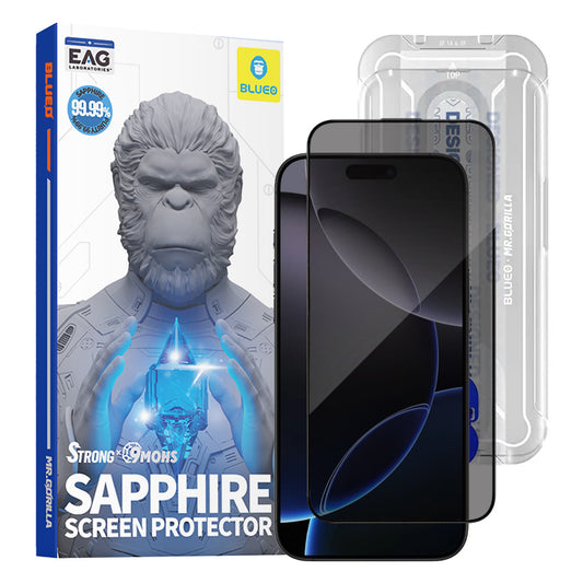 Schutzfolie Privacy Blueo Sapphire Applicator Pro für Apple iPhone 17 Pro Max / 16 Pro Max, Gehärtetes Glas, Vollkleber