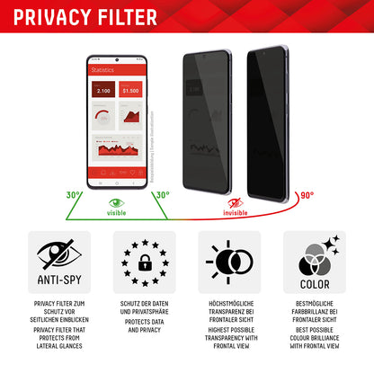 Privacy-Schutzfolie Displex Real Glass für Apple iPhone 16 Plus, gehärtetes Glas, Full Glue