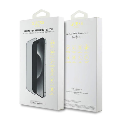Schutzfolie Privacy Guess für Apple iPhone 16 Pro, Gehärtetes Glas, Vollverklebung, 2.5D, GUTGP16LBOKGCIP
