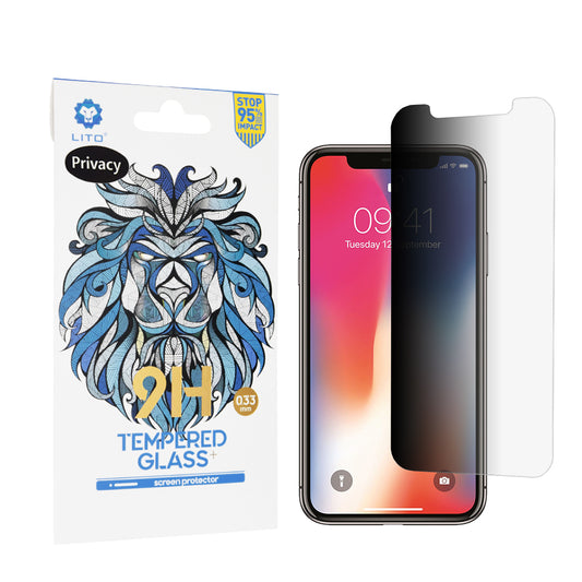 Privacy-Schutzfolie Lito Classic für Apple iPhone 11 Pro / XS / X, gehärtetes Glas, Full Glue, 2.5D