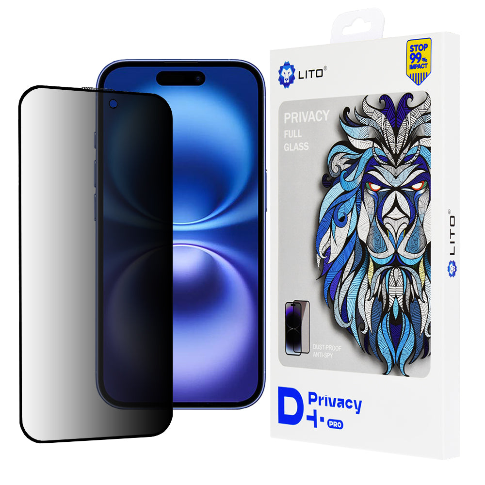 Privacy Screen Protector Film Lito D+ Pro for Apple iPhone 16, Tempered Glass, Full Glue
