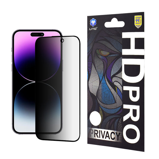 Privacy-Schutzfolie Lito HD Pro für Apple iPhone 14 Pro Max, gehärtetes Glas, Full Glue