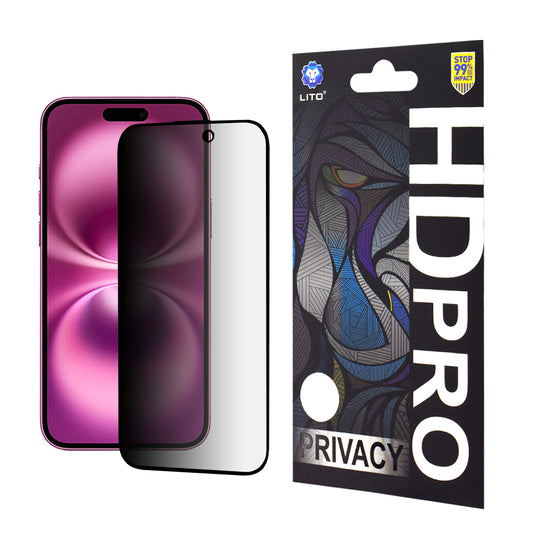 Privacy-Schutzfolie Lito HD Pro für Apple iPhone 16 Plus, gehärtetes Glas, Full Glue