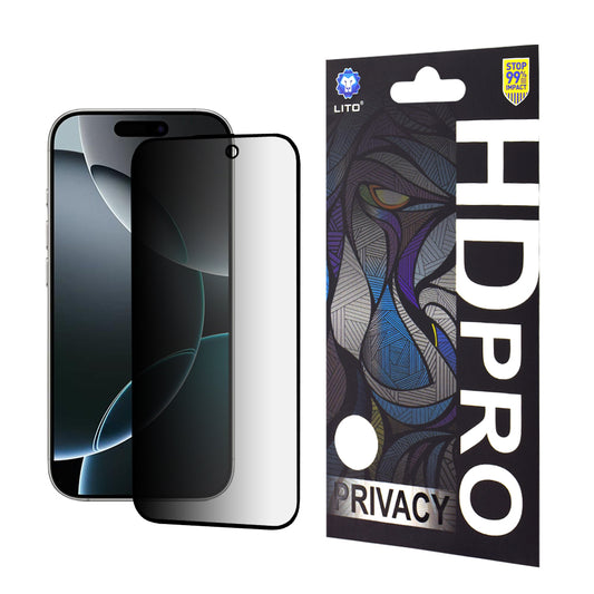 Privacy-Schutzfolie Lito HD Pro für Apple iPhone 16 Pro, gehärtetes Glas, Full Glue