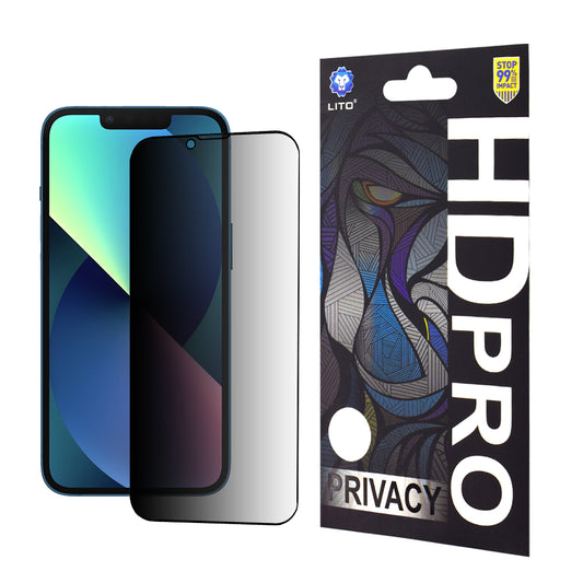 Privacy-Schutzfolie Lito HD Pro für Apple iPhone 17e / 16e / 14 / 13 Pro, gehärtetes Glas, Vollkleber