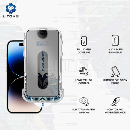 Privacy Screen Protector Lito Magic Glass Box D+ Tools for Apple iPhone 15, Tempered Glass, Full Glue