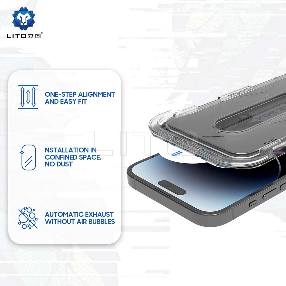 Privacy-Schutzfolie Lito Magic Glass Box D+ Tools für Apple iPhone 16 Plus, gehärtetes Glas, Vollkleber