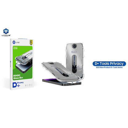 Privacy-Schutzfolie Lito Magic Glass Box D+ Tools für Apple iPhone 16 Plus, gehärtetes Glas, Vollkleber