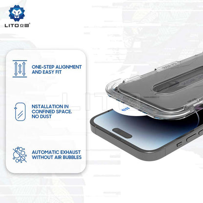 Privacy-Schutzfolie Lito Magic Glass Box D+ Tools für Apple iPhone 16, gehärtetes Glas, Vollkleber