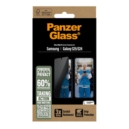 Schutzfolie Privacy PanzerGlass Ultra-Wide Fit für Samsung Galaxy S25 S931 / S24 S921, Gehärtetes Glas, Vollverklebung