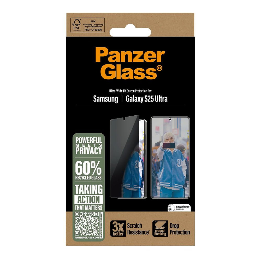 Schutzfolie Privacy PanzerGlass Ultra-Wide Fit für Samsung Galaxy S25 Ultra S938, gehärtetes Glas, Full Glue