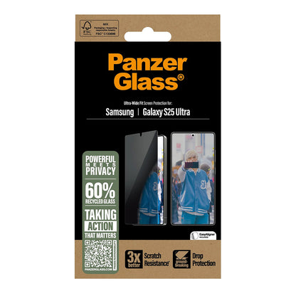 Schutzfolie Privacy PanzerGlass Ultra-Wide Fit für Samsung Galaxy S25 Ultra S938, gehärtetes Glas, Full Glue